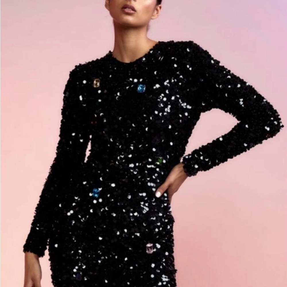 NWT Cynthia Rowley Black Sequin Long Sleeve Dress